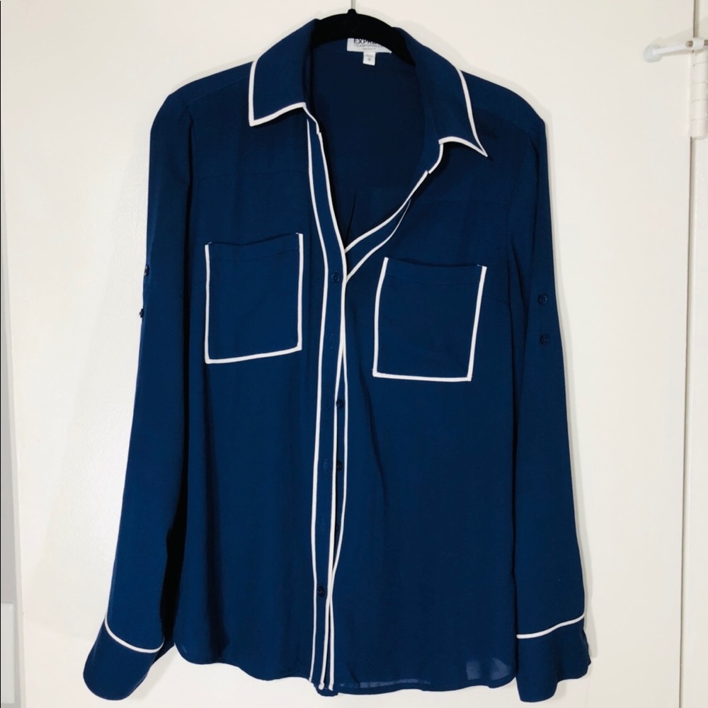 Express Portofino Piped Collar Button Down Shirt - image 1